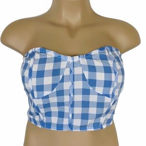 PrettyLittleThing Gingham Bandeau Blue Crop Top 12